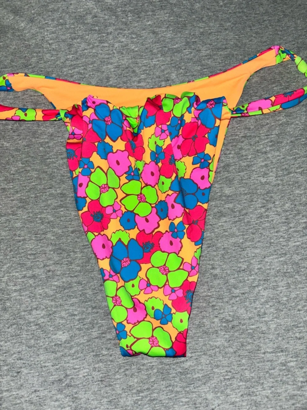 Frankie's Bikinis Neon Floral Orange-Blue-Pink Bikini Bottom